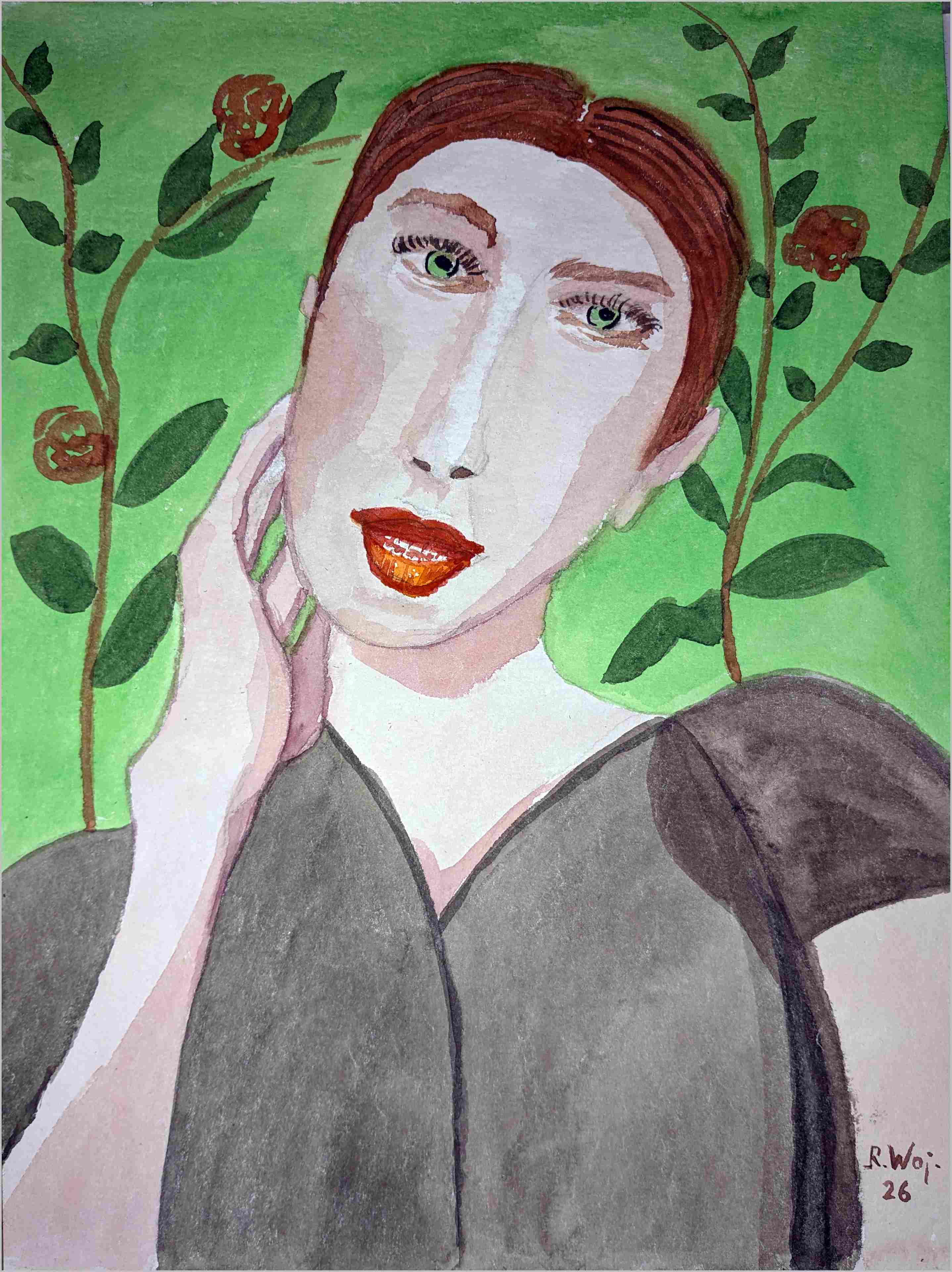   Dame vor Blumentapete